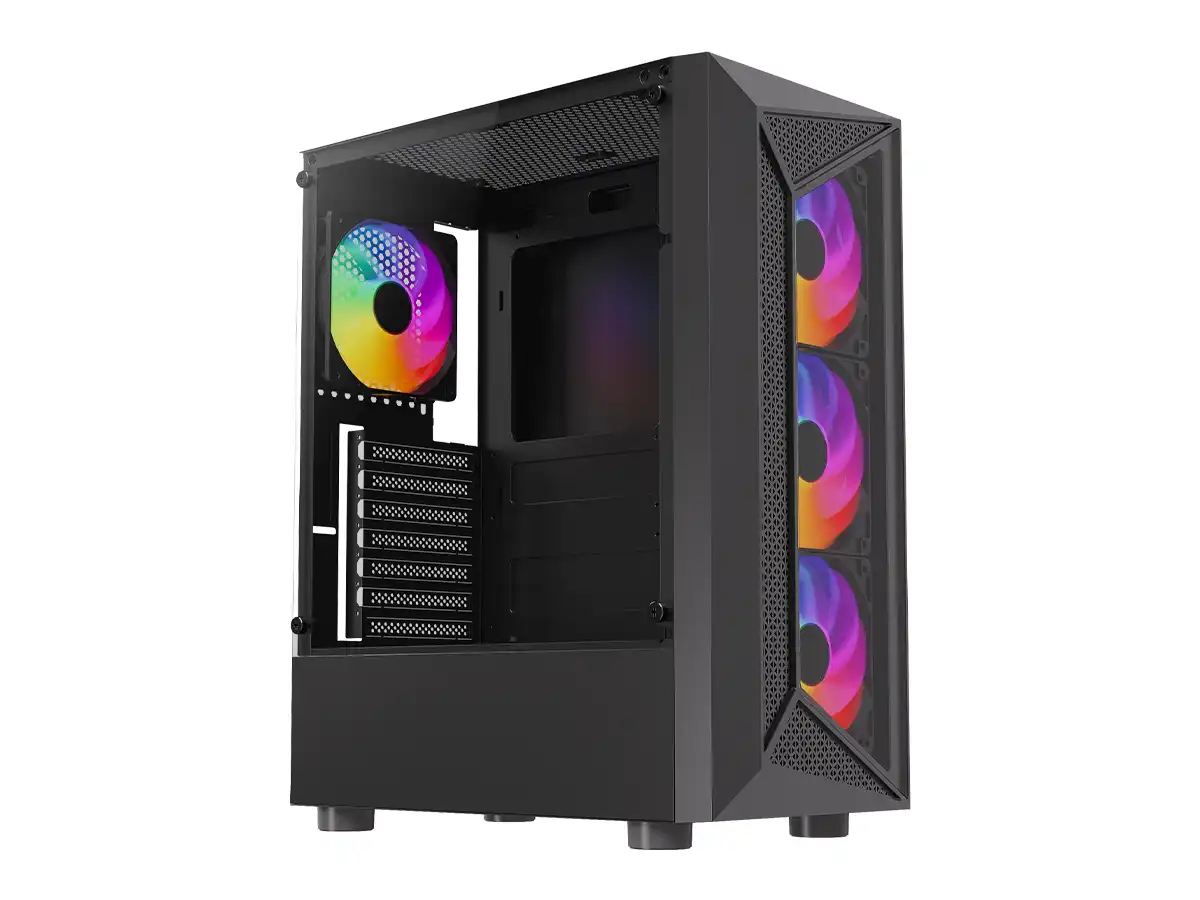 Case Gamer Halion Geminis Cr30 Fuente 500w Vidrio Negro